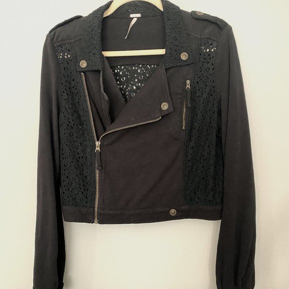Free People Black Short Zippered Jacket - Picture 1 of 5
